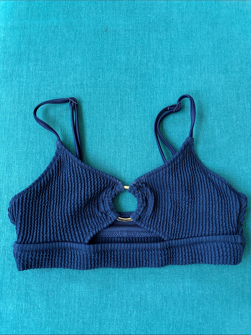 aerie Navy Textured ring swim top XS TP